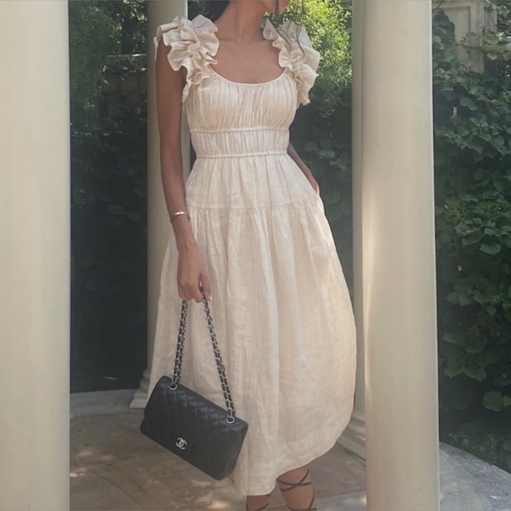 Ulla Johnson White Ruffled-Sleeve Midi Dress - Picture 8 of 10